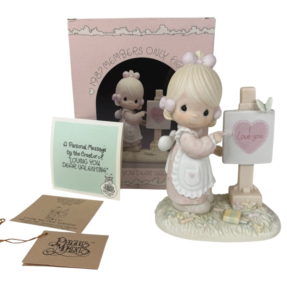 New Precious Moments Figurine Loving You Dear Valentine 1987 Members Only Girl